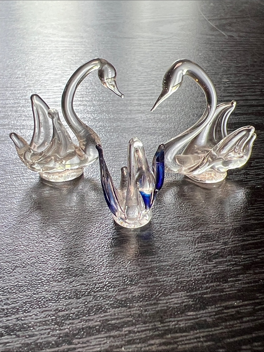 3 Vintage Handblown Glass Swan Miniature Figurines